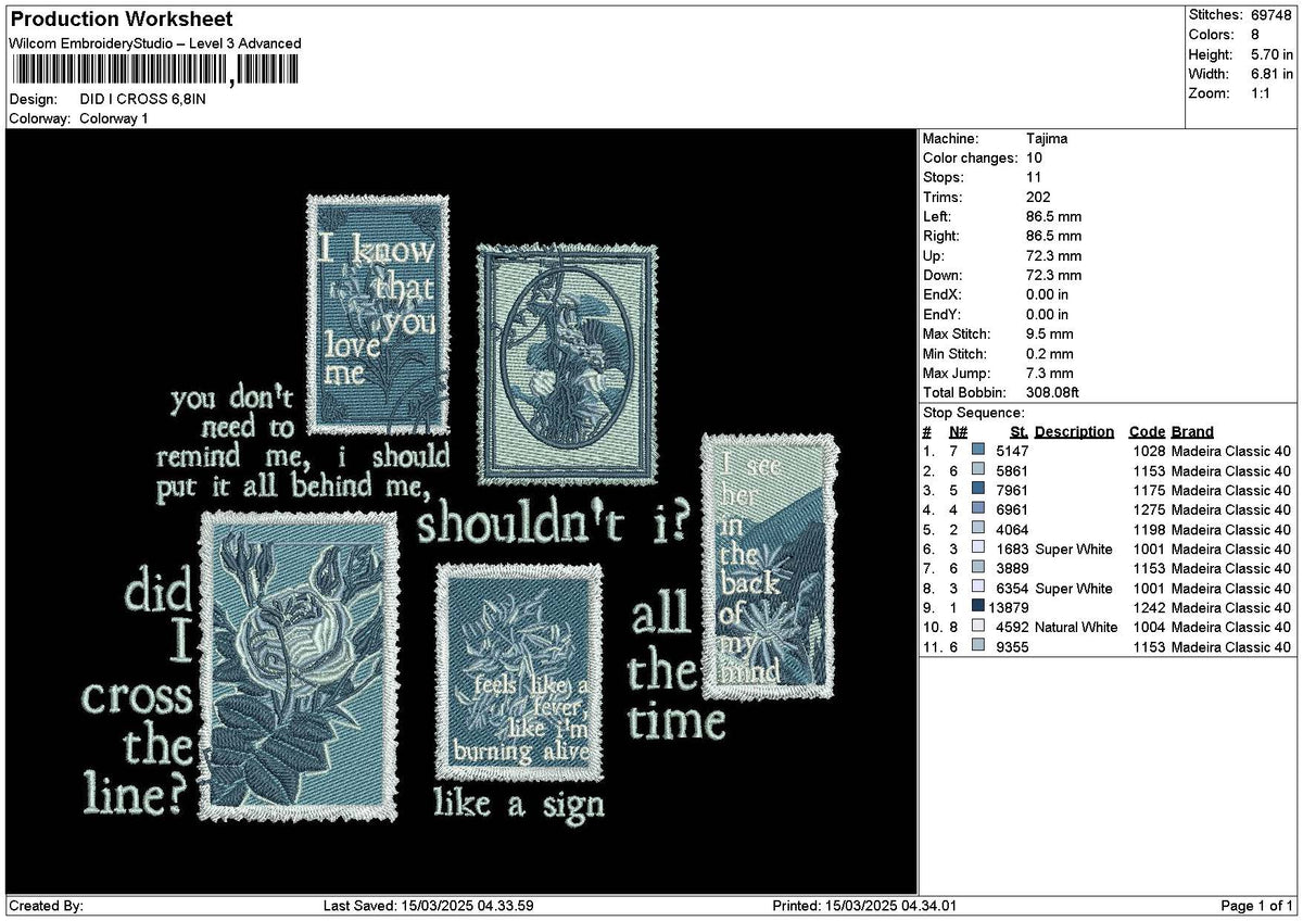 Crosstext 03 Embroidery File 6 sizes