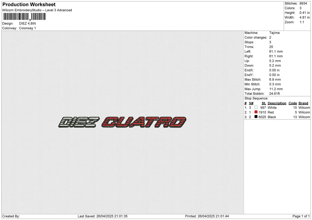 DIEZ Embroidery File 6 size