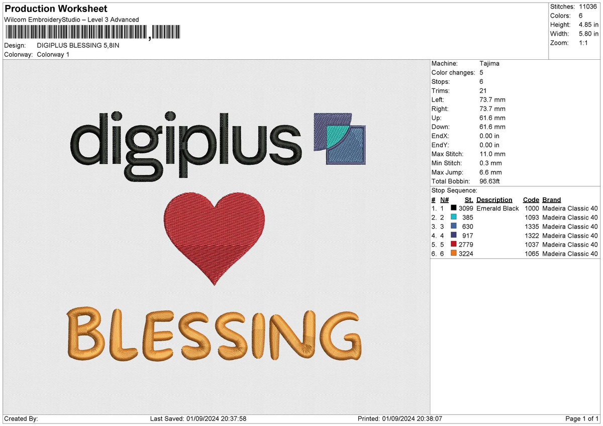 DIGIPLUS BLESSING Embroidery File 6 size