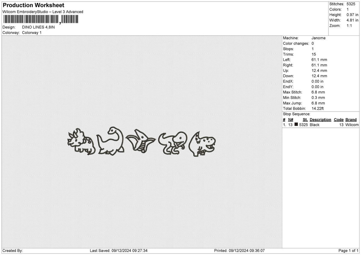 DINO LINES Embroidery File 4 size