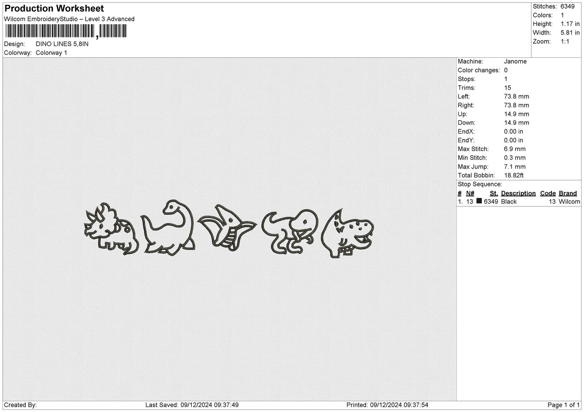 DINO LINES Embroidery File 4 size