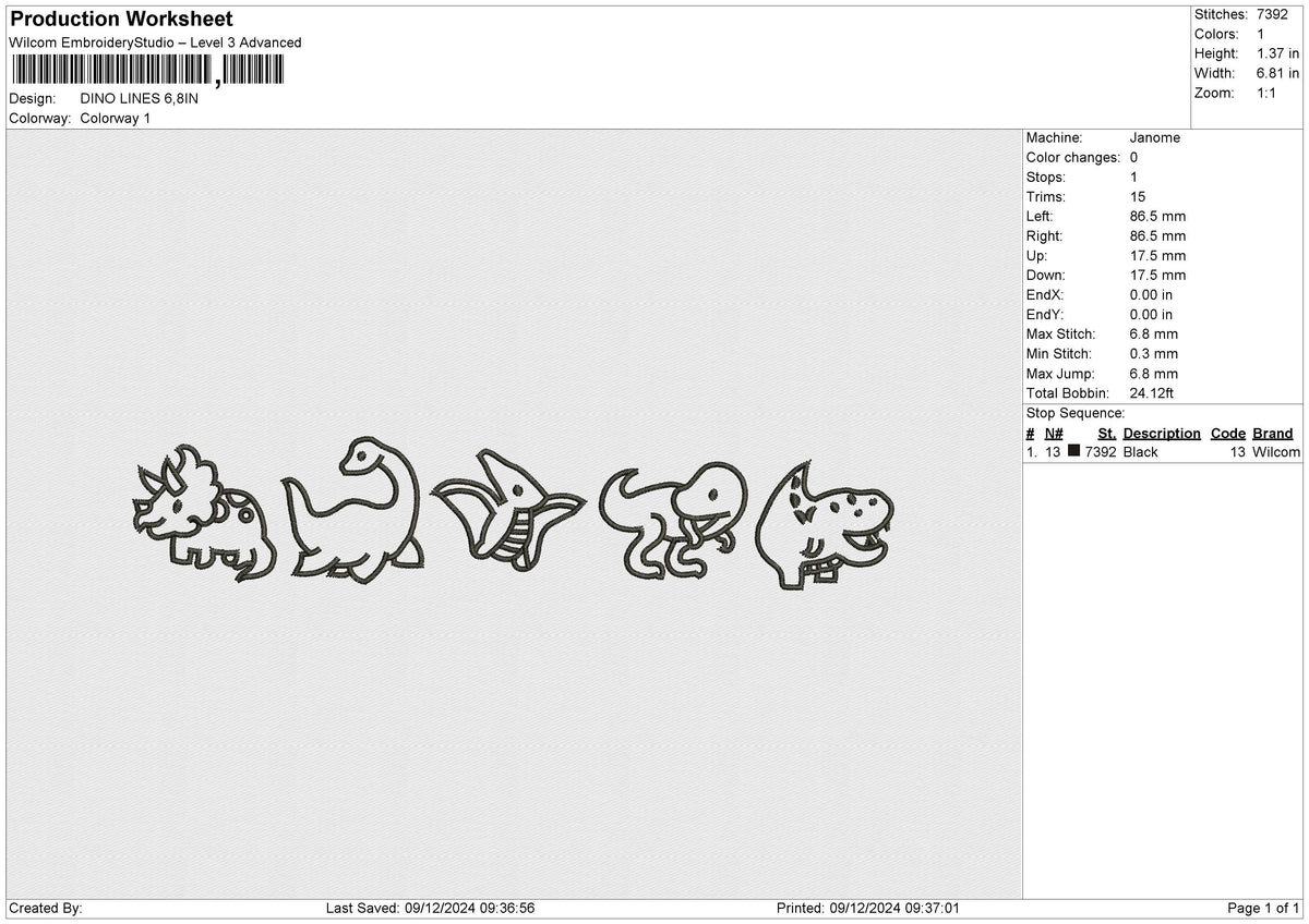 DINO LINES Embroidery File 4 size
