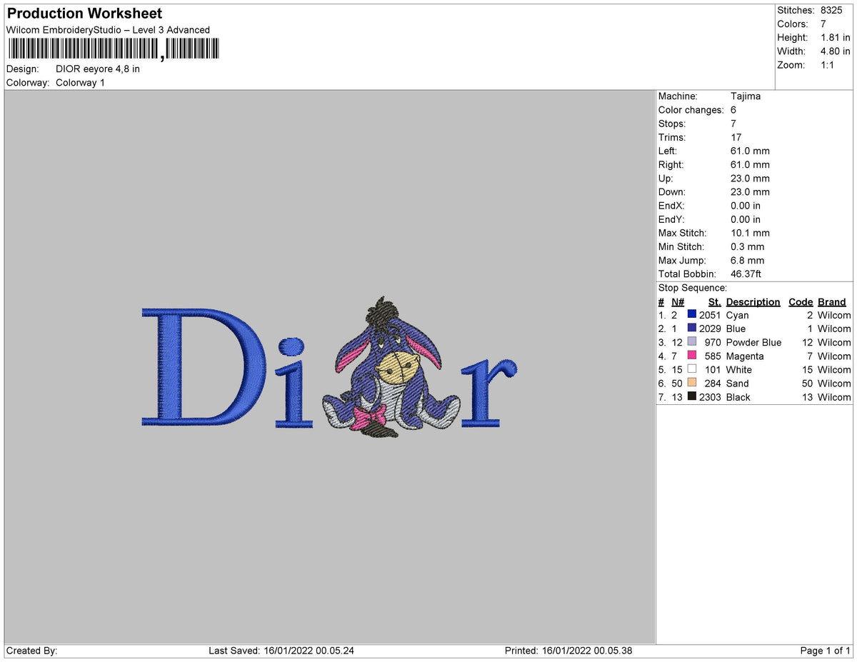 Dior Eeyore Embroidery