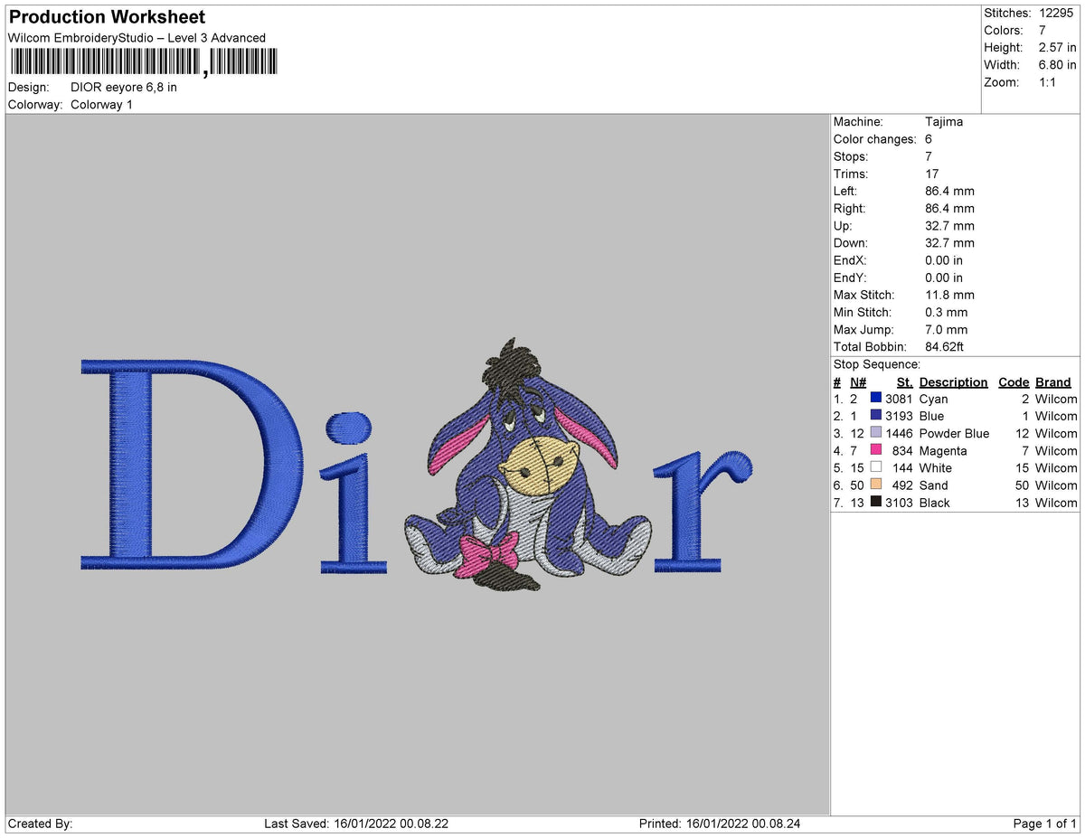 Dior Eeyore Embroidery