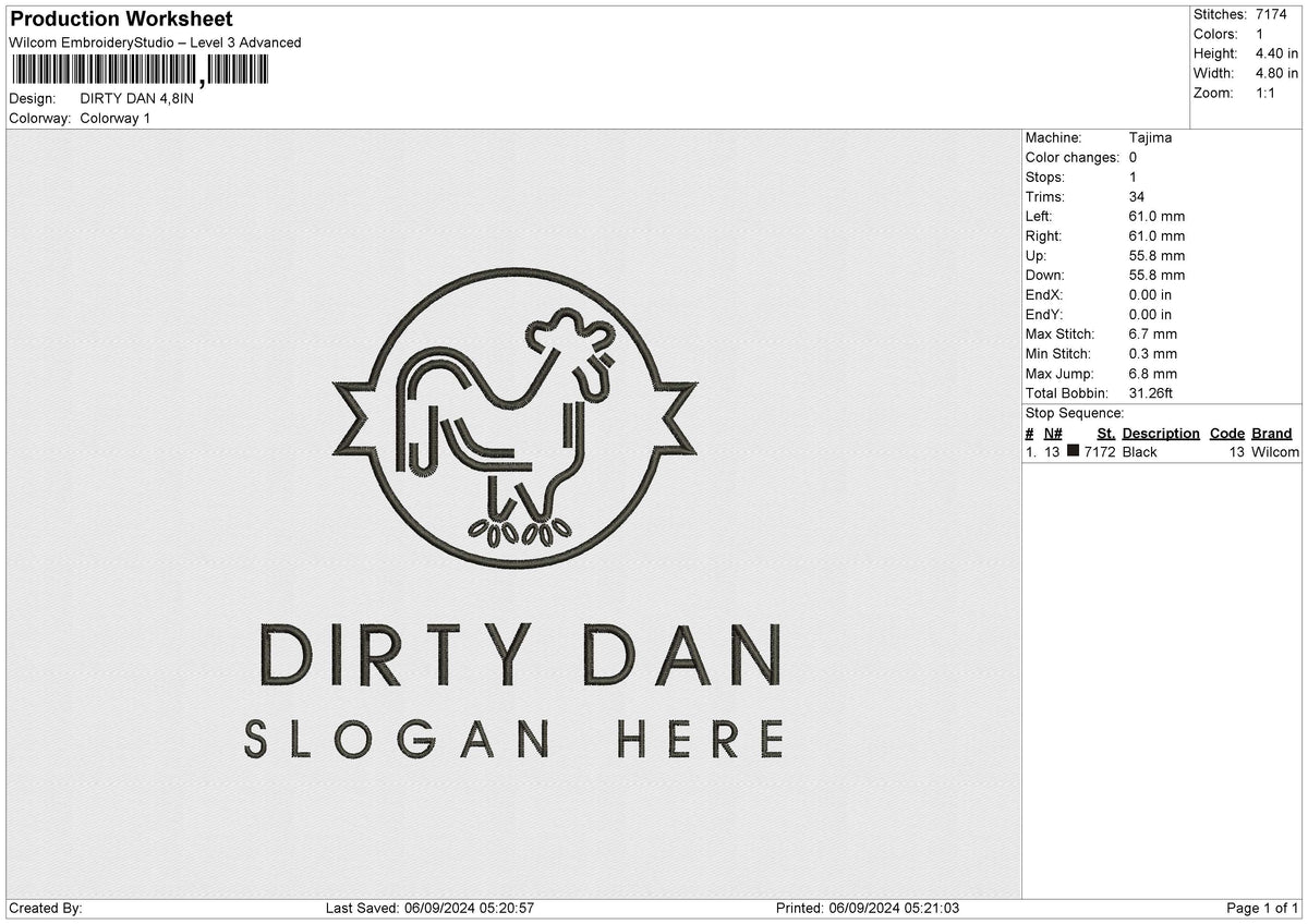 DIRTY DAN Embroidery File 6 size