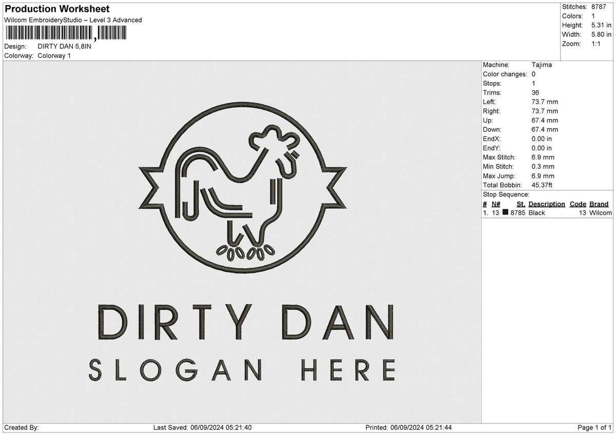 DIRTY DAN Embroidery File 6 size