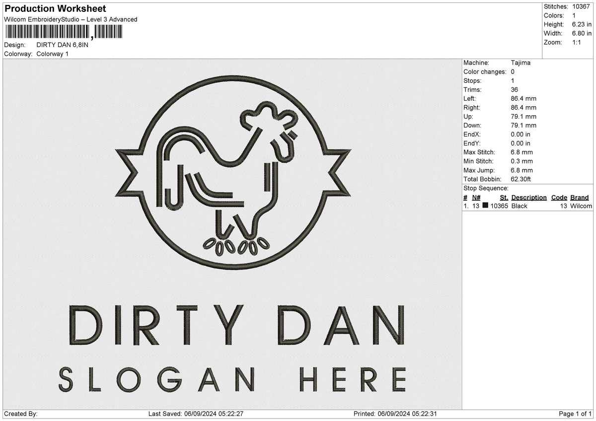 DIRTY DAN Embroidery File 6 size