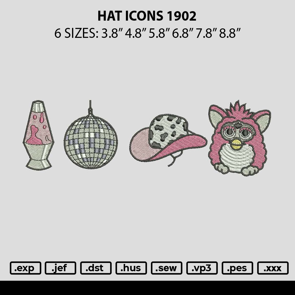 Hat Icons 1902 Embroidery File 6 sizes