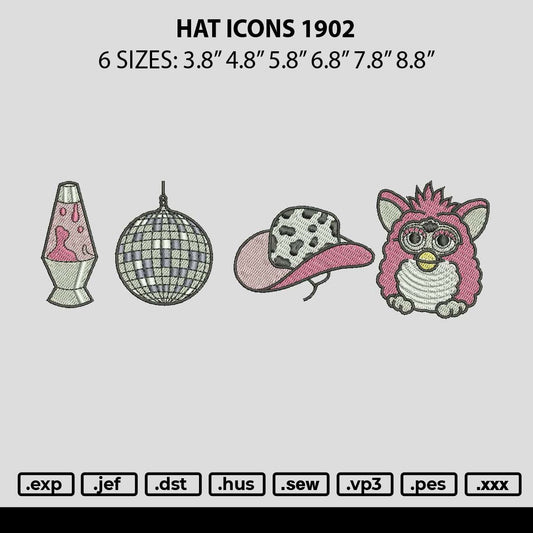 Hat Icons 1902 Embroidery File 6 sizes