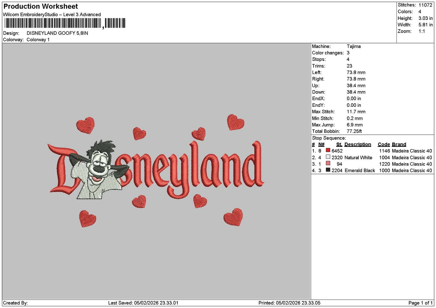 Dland Goofy01 Embroidery File 6 sizes