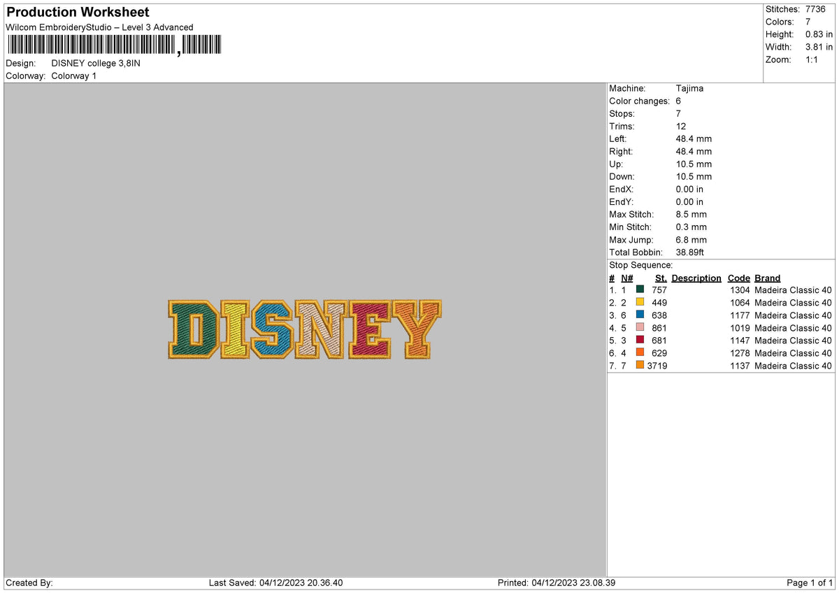 Disneycollege Embroidery File 6 sizes