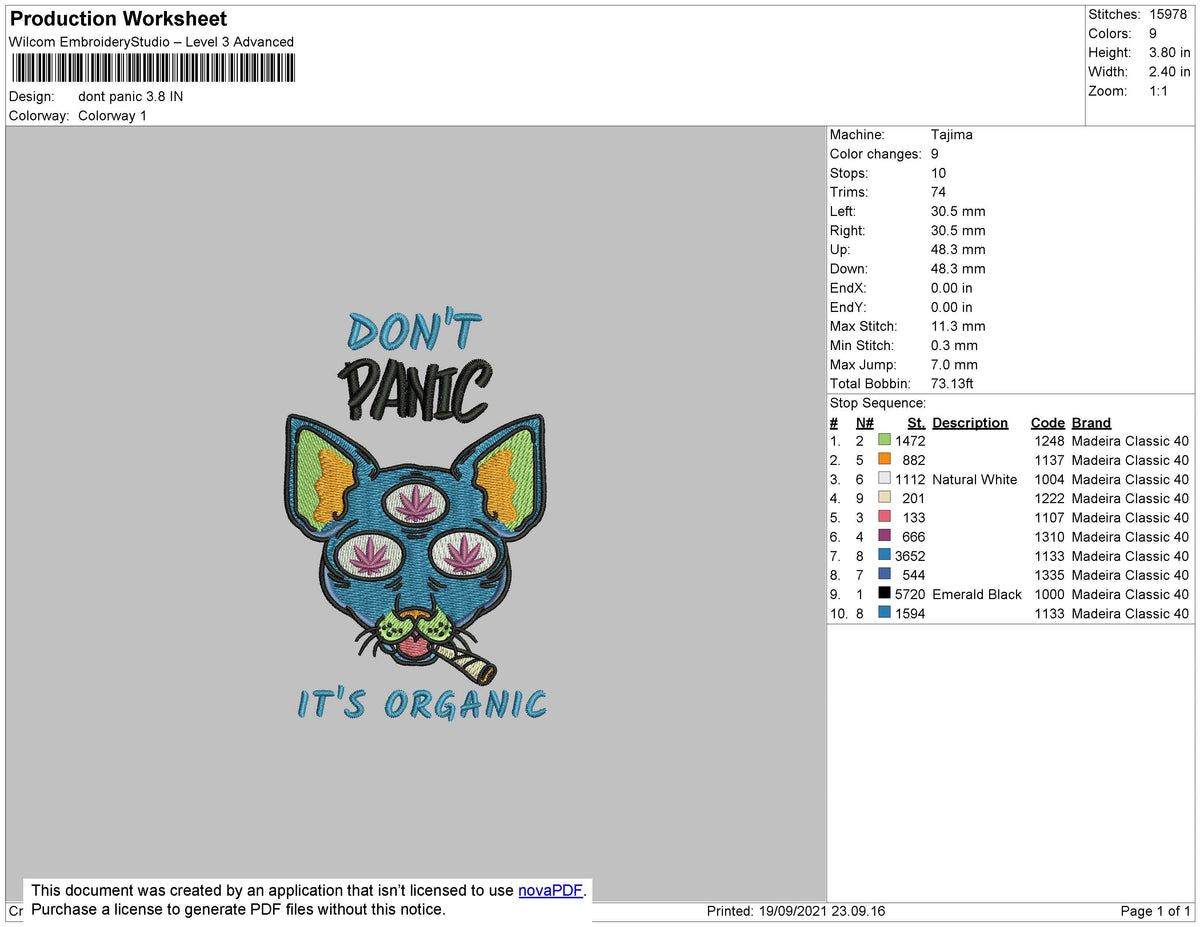 Dont Panic Embroidery File 4 size