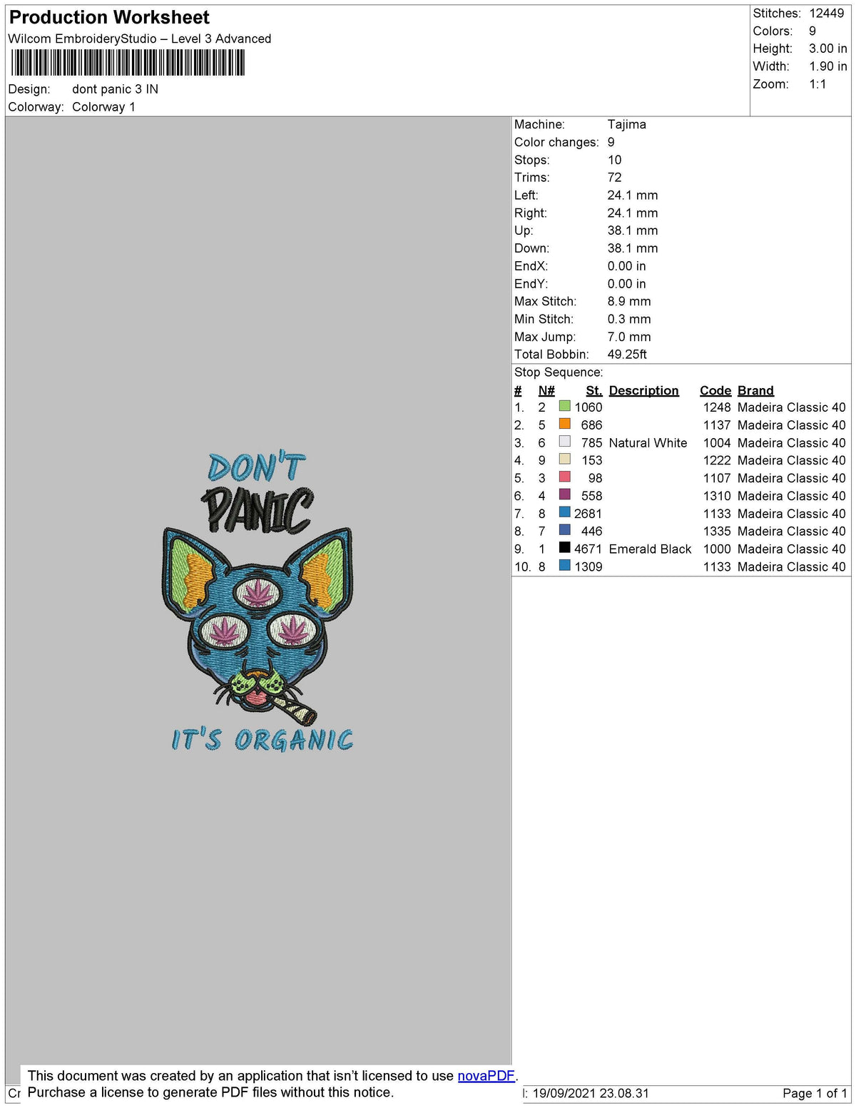 Dont Panic Embroidery File 4 size
