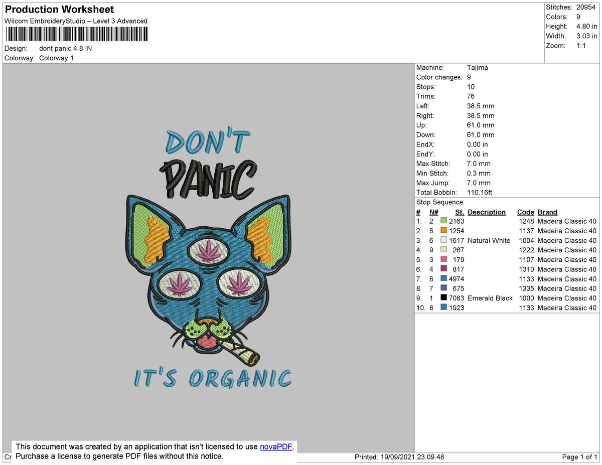Dont Panic Embroidery File 4 size