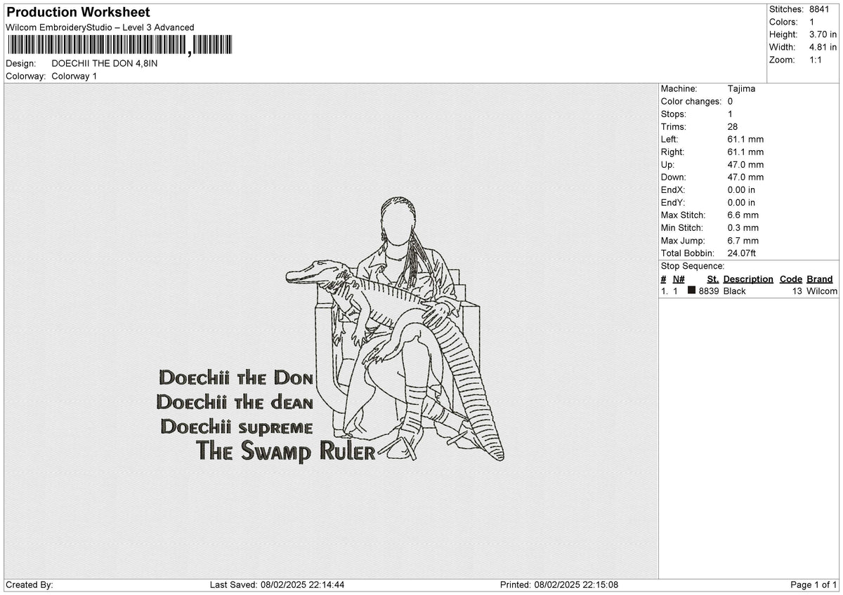 DOECHII THE DON Embroidery File 6 size