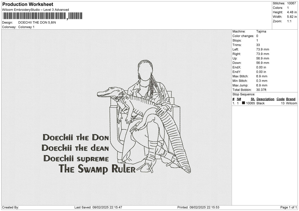 DOECHII THE DON Embroidery File 6 size
