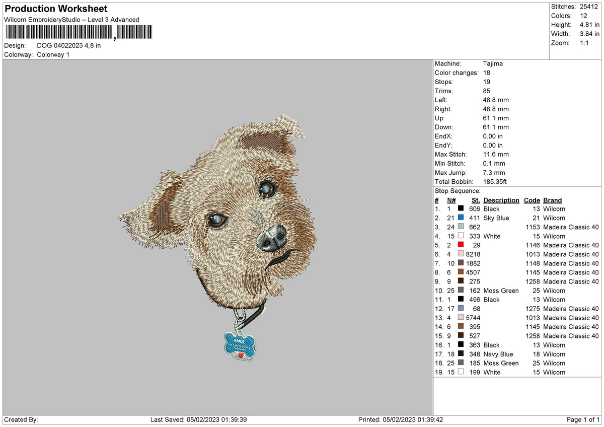 Dog 0402 Embroidery File 6 sizes