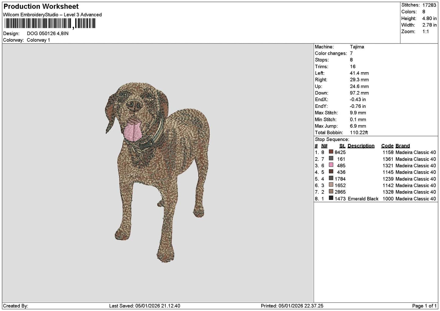 Dog 0501 Embroidery File 6 sizes