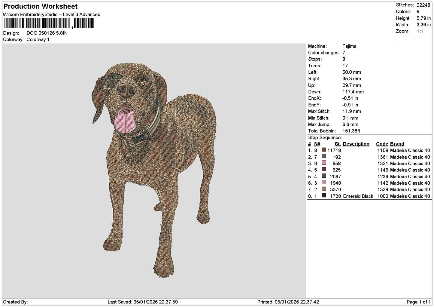 Dog 0501 Embroidery File 6 sizes