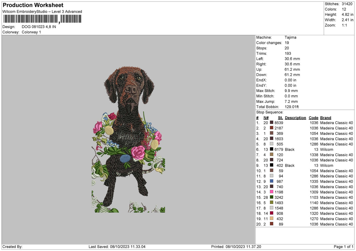 Dog 0810 Embroidery File 6 sizes
