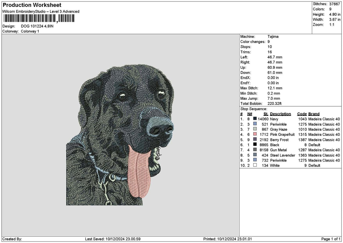 Dog 1012a Emboidery File 6 sizes