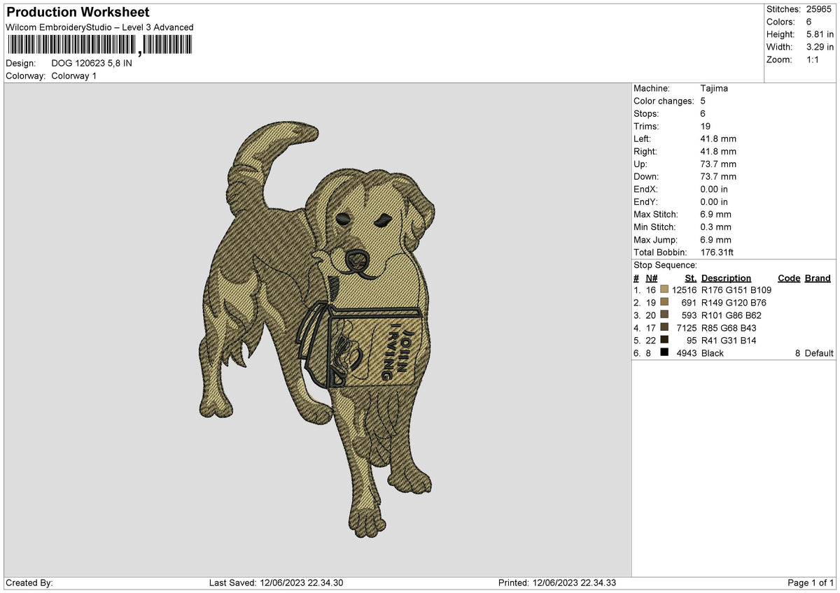 Dog 1206b Embroidery File 6 sizes