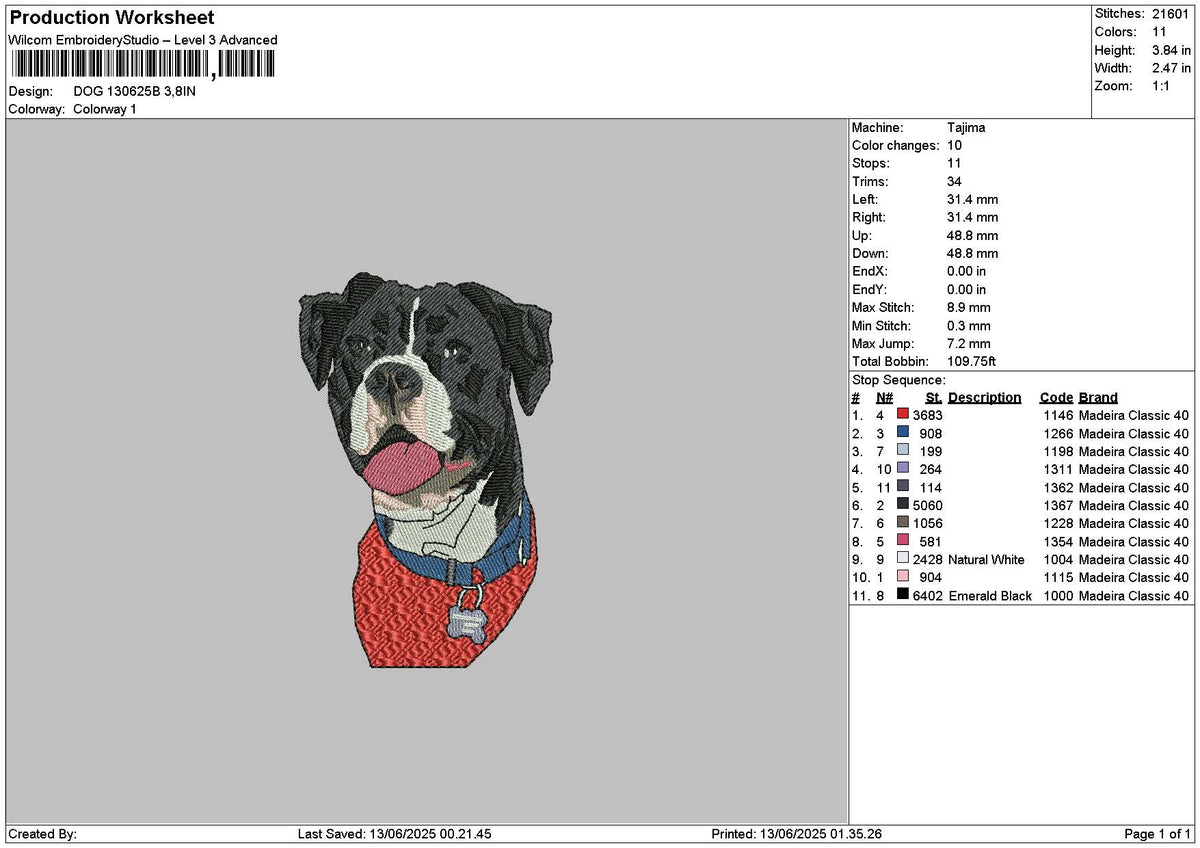Dog 1306b Embroidery File 6 sizes