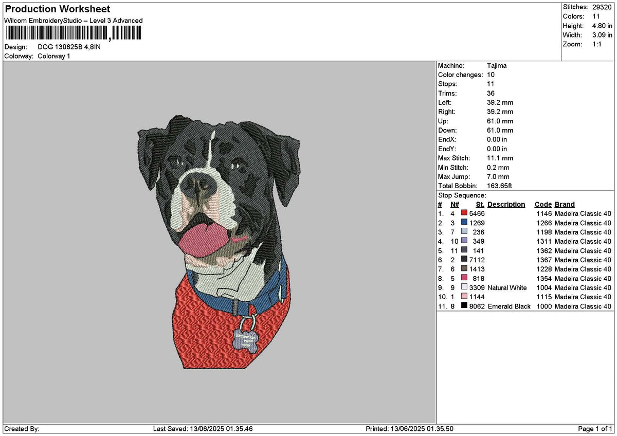 Dog 1306b Embroidery File 6 sizes