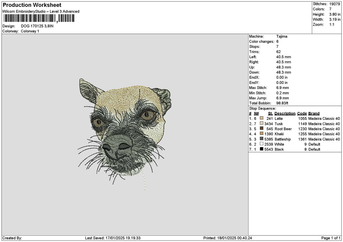 Dog 1701 Embroidery File 6 sizes