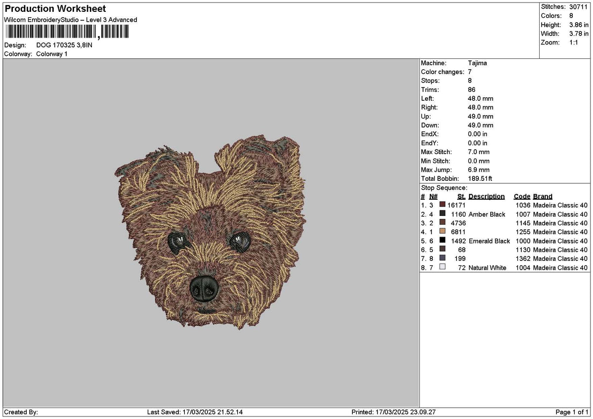 Dog Head 1703 Embroidery File 6 sizes