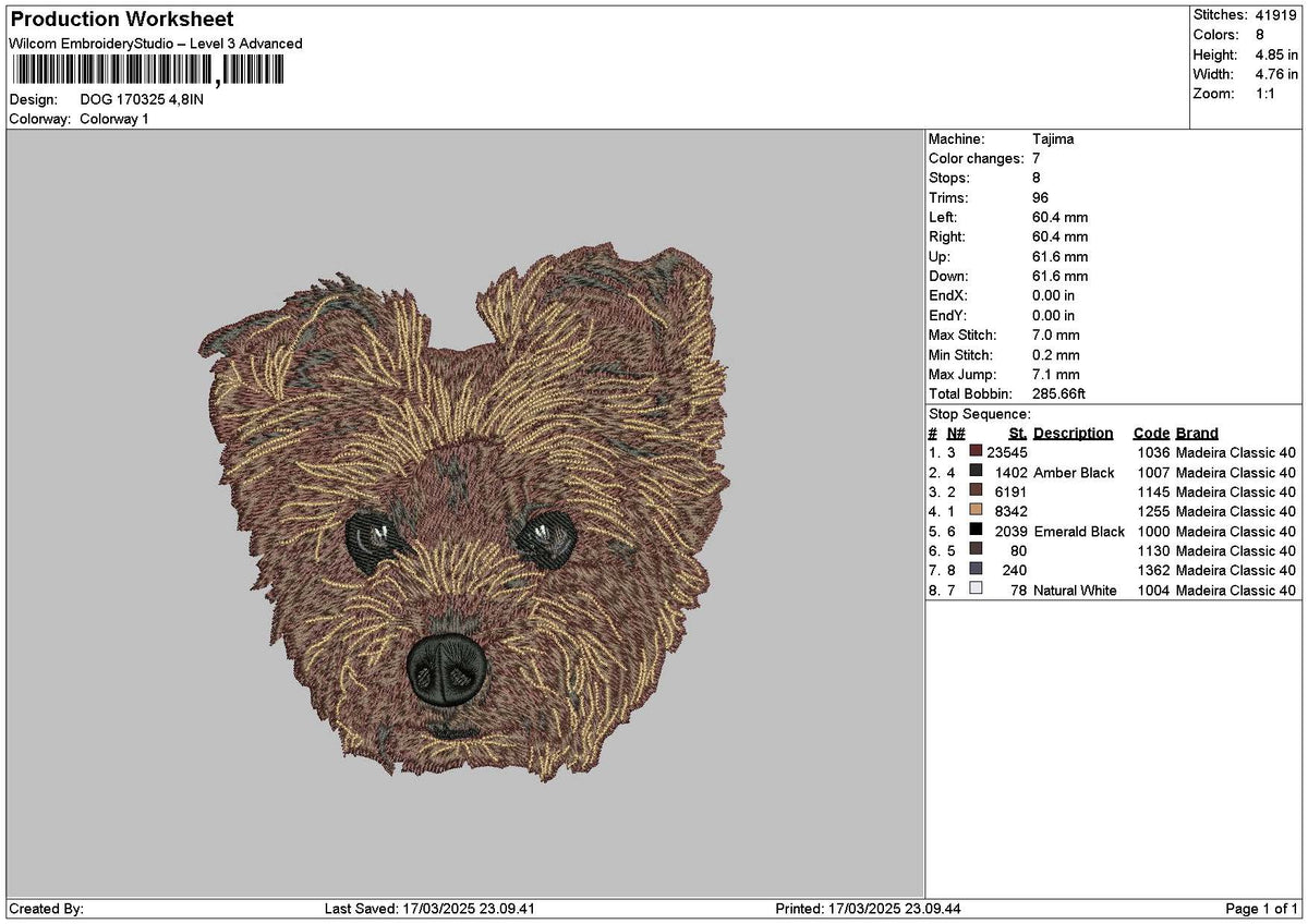 Dog Head 1703 Embroidery File 6 sizes