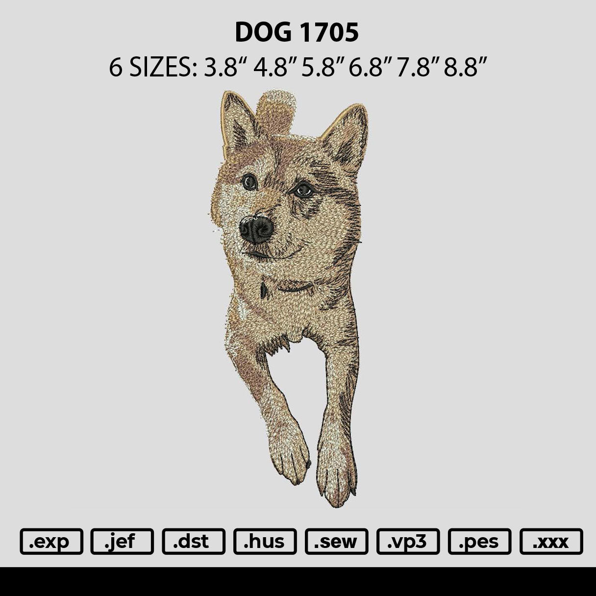 Dog 1705 Embroidery File 6 sizes