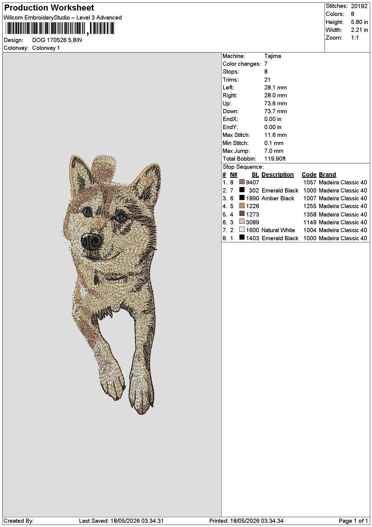 Dog 1705 Embroidery File 6 sizes