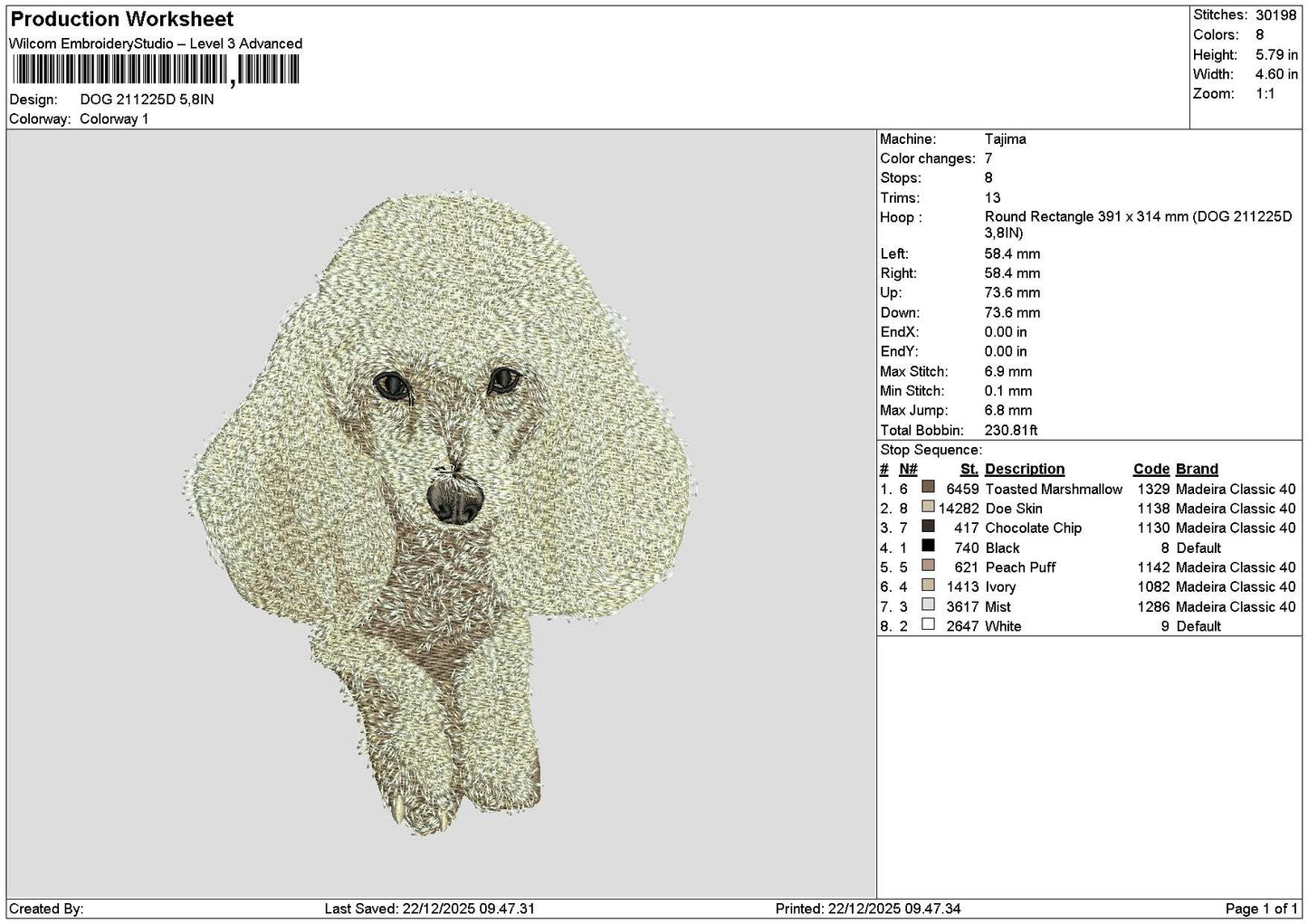 Dog 2112d Embroidery File 6 sizes