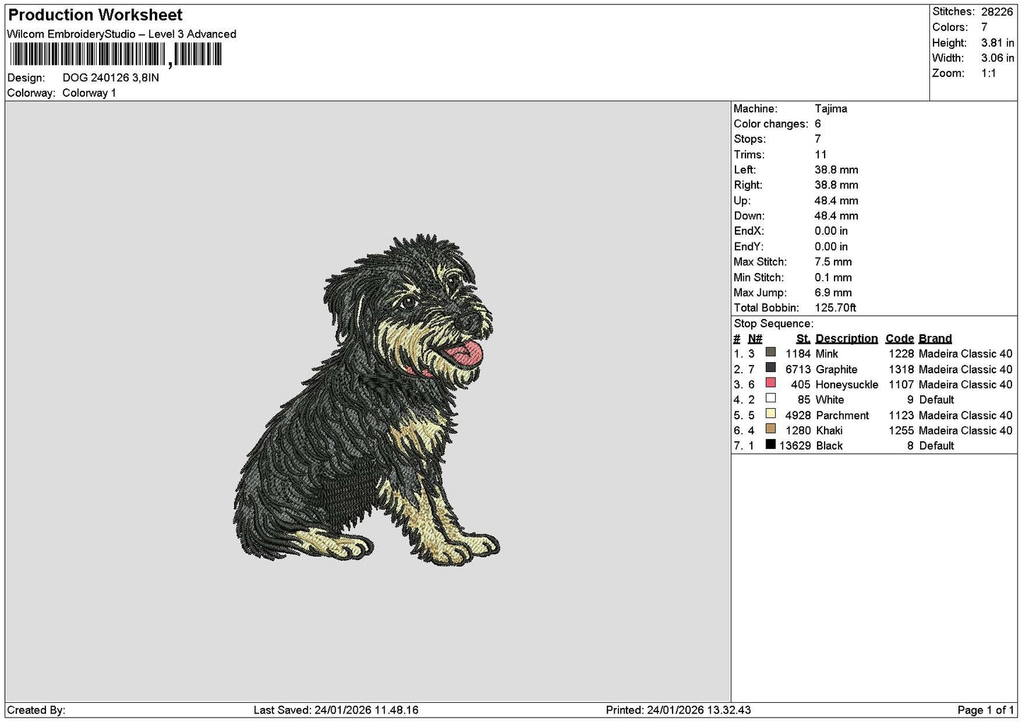 Dog 2401 Embroidery File 6 sizes