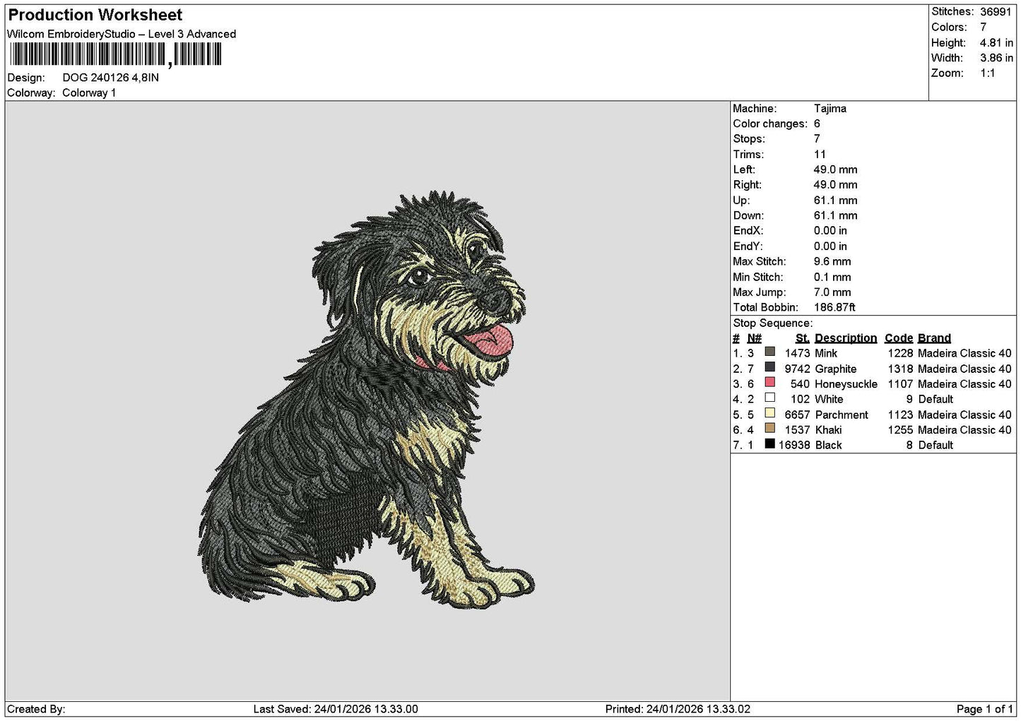 Dog 2401 Embroidery File 6 sizes