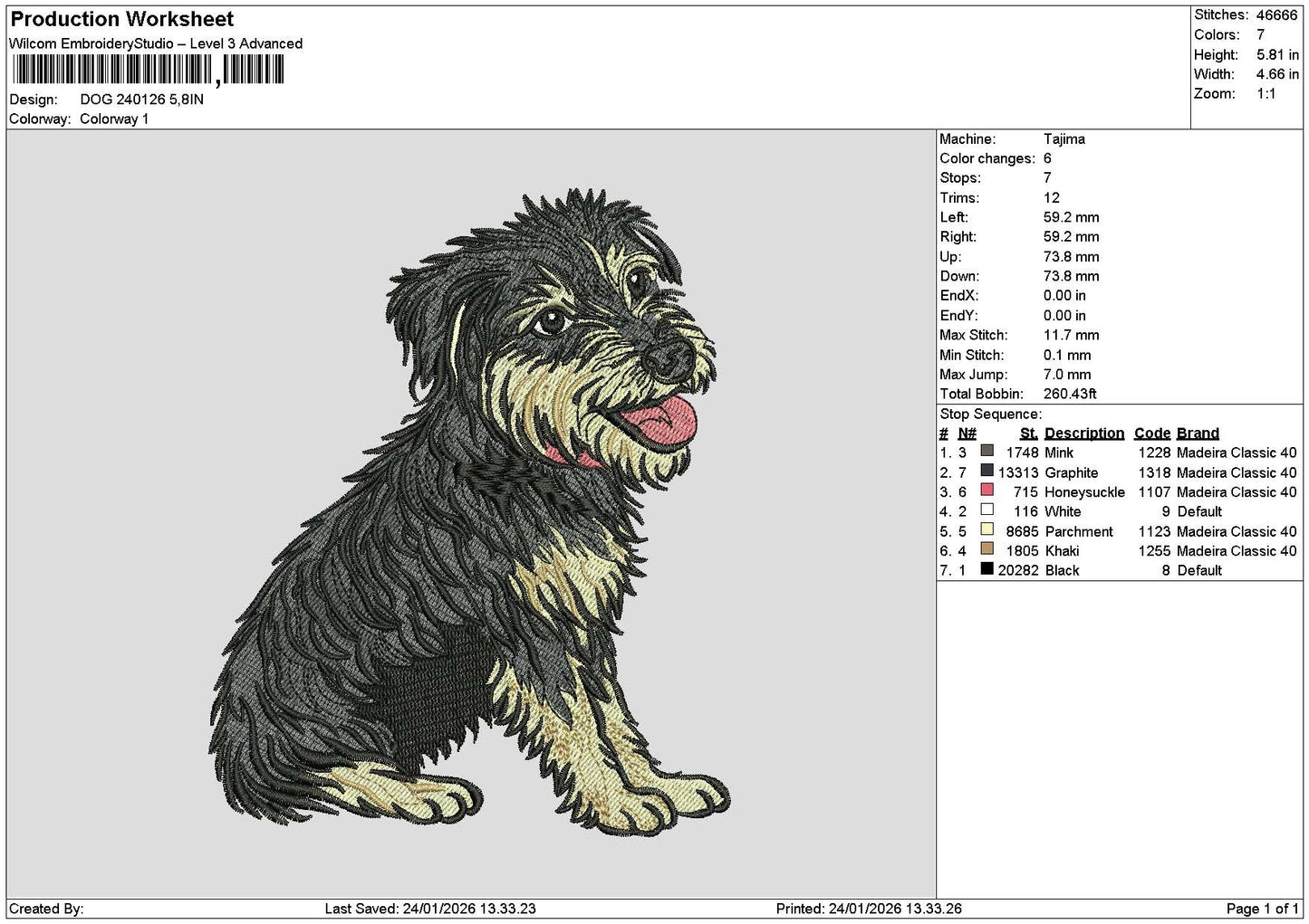 Dog 2401 Embroidery File 6 sizes