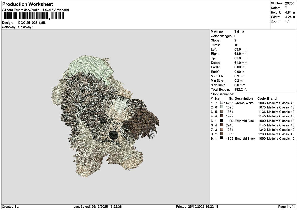 Dog 2510 Embroidery File 6 sizes