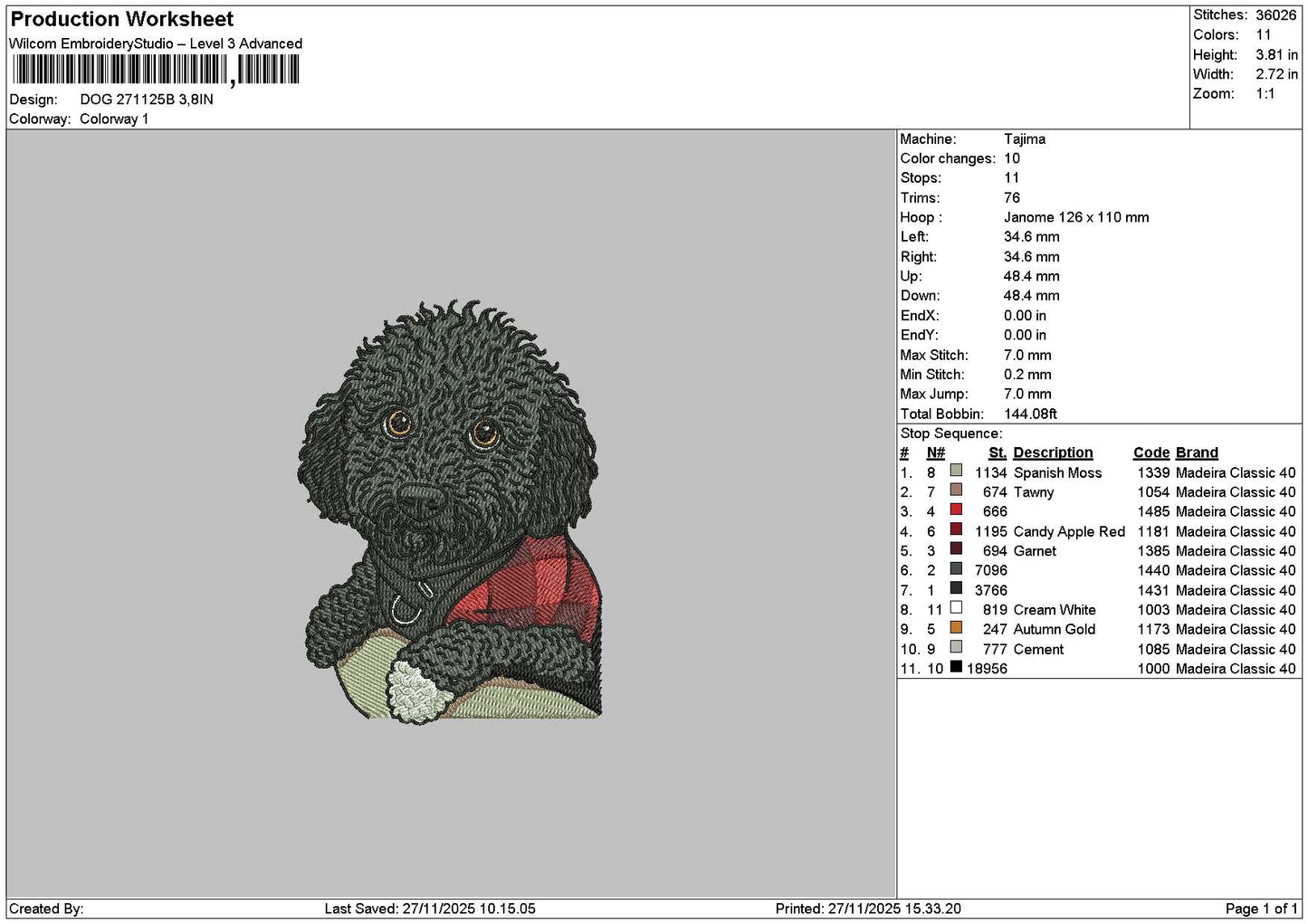 Dog 2711b Embroidery File 6 sizes