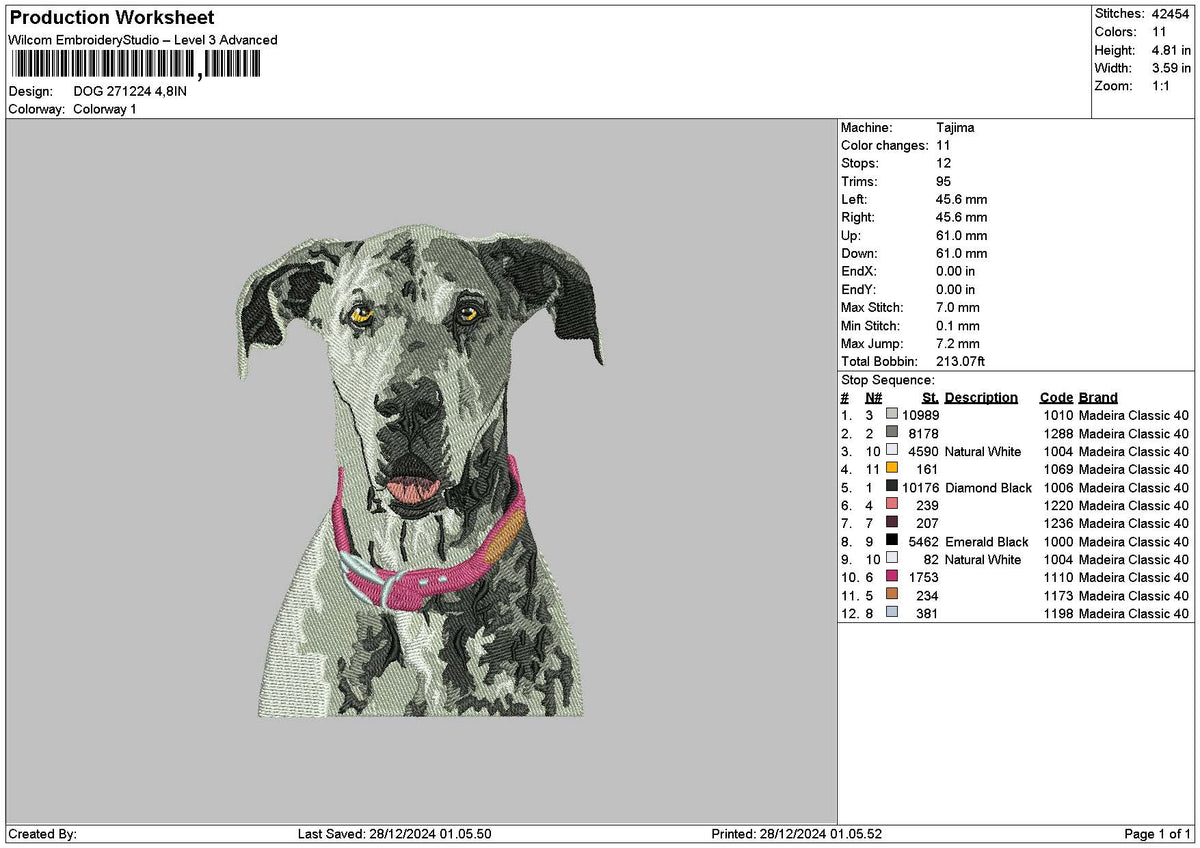 Dog 2712 Embroidery File 6 sizes