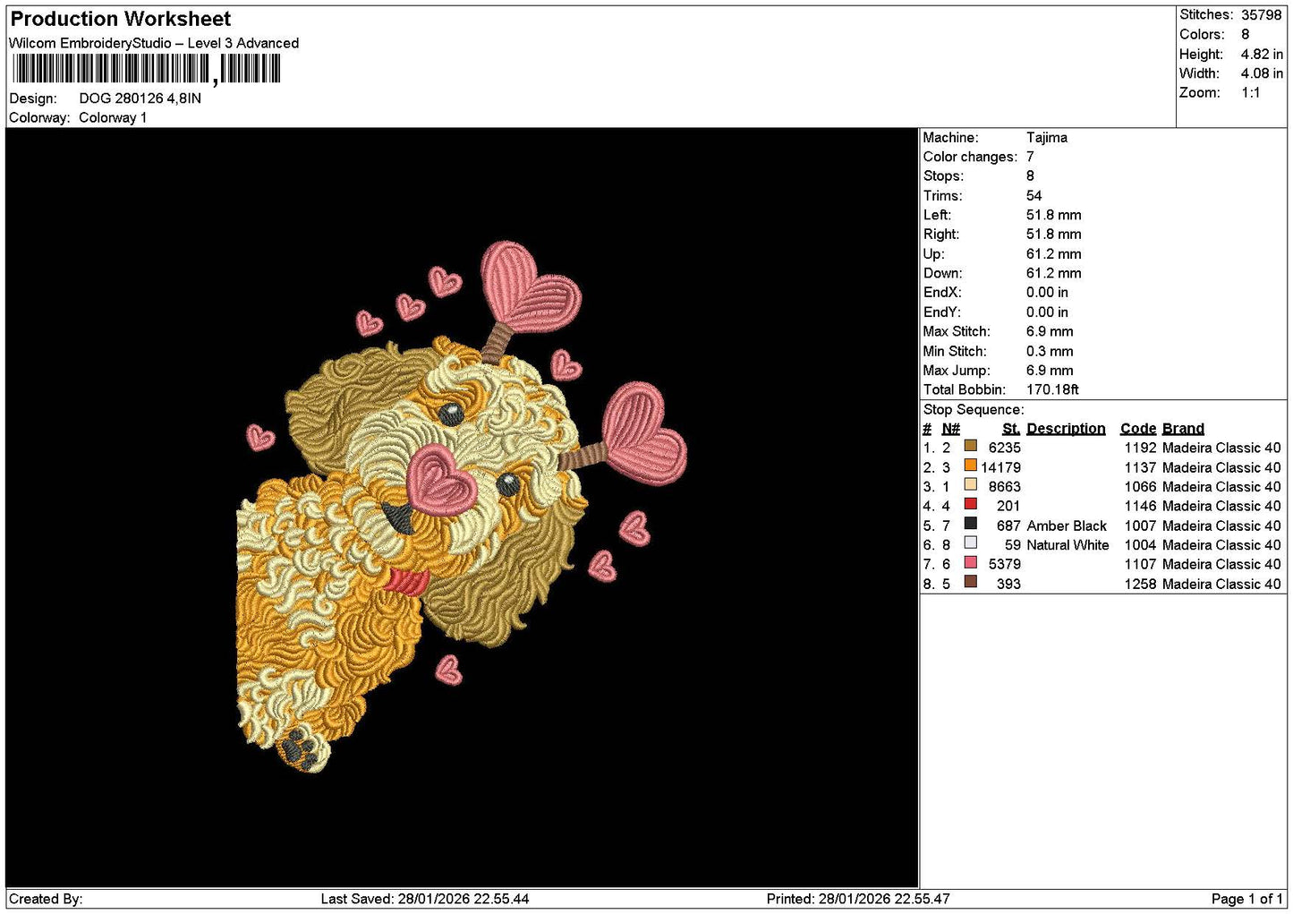 Dog 2801 Embroidery File 6 sizes