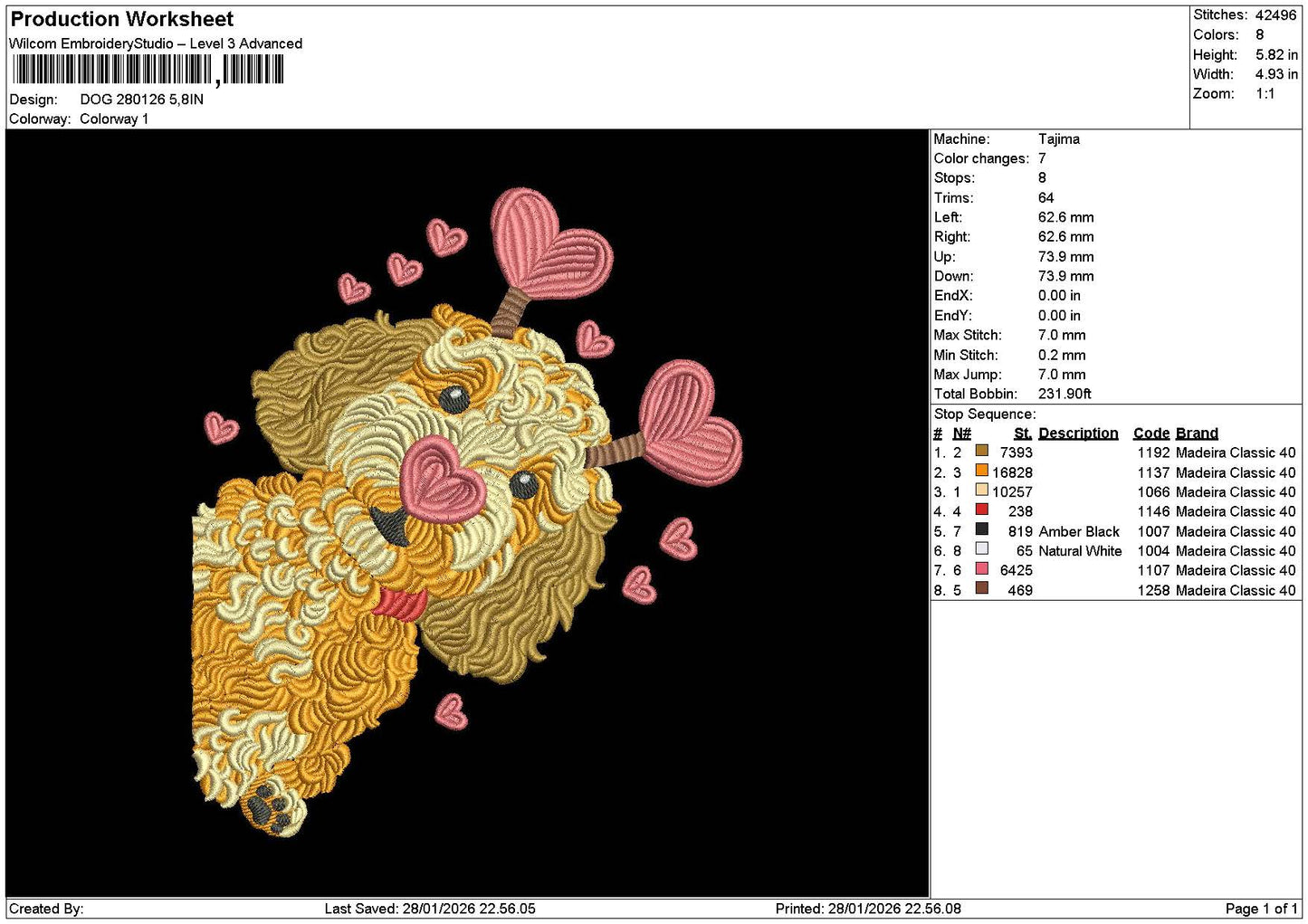 Dog 2801 Embroidery File 6 sizes