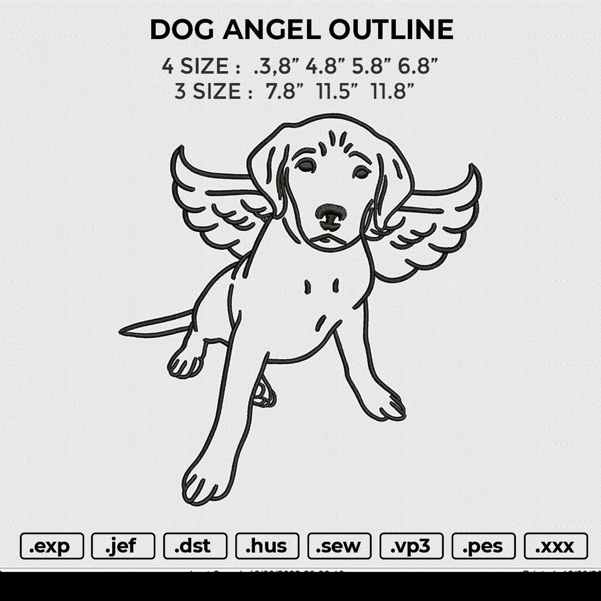 DOG ANGEL OUTLINE Embroidery