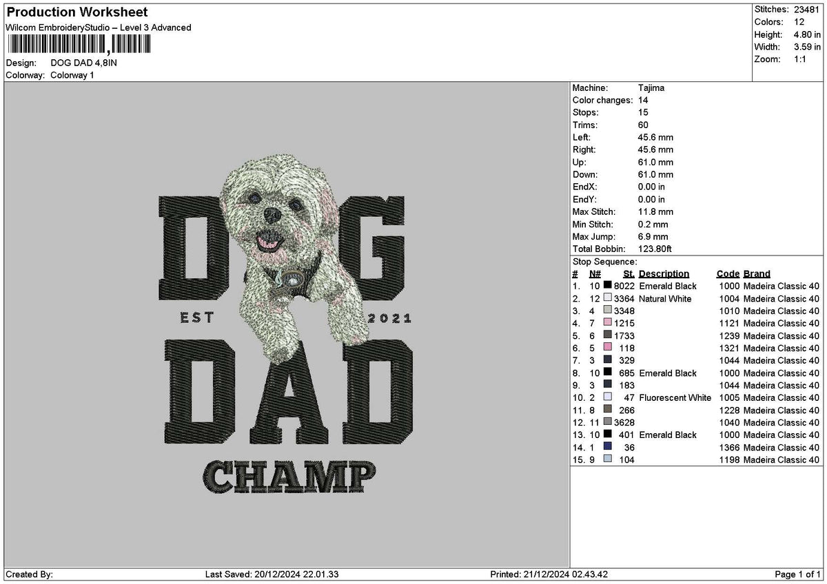 Dog Dad Embroidery File 6 sizes