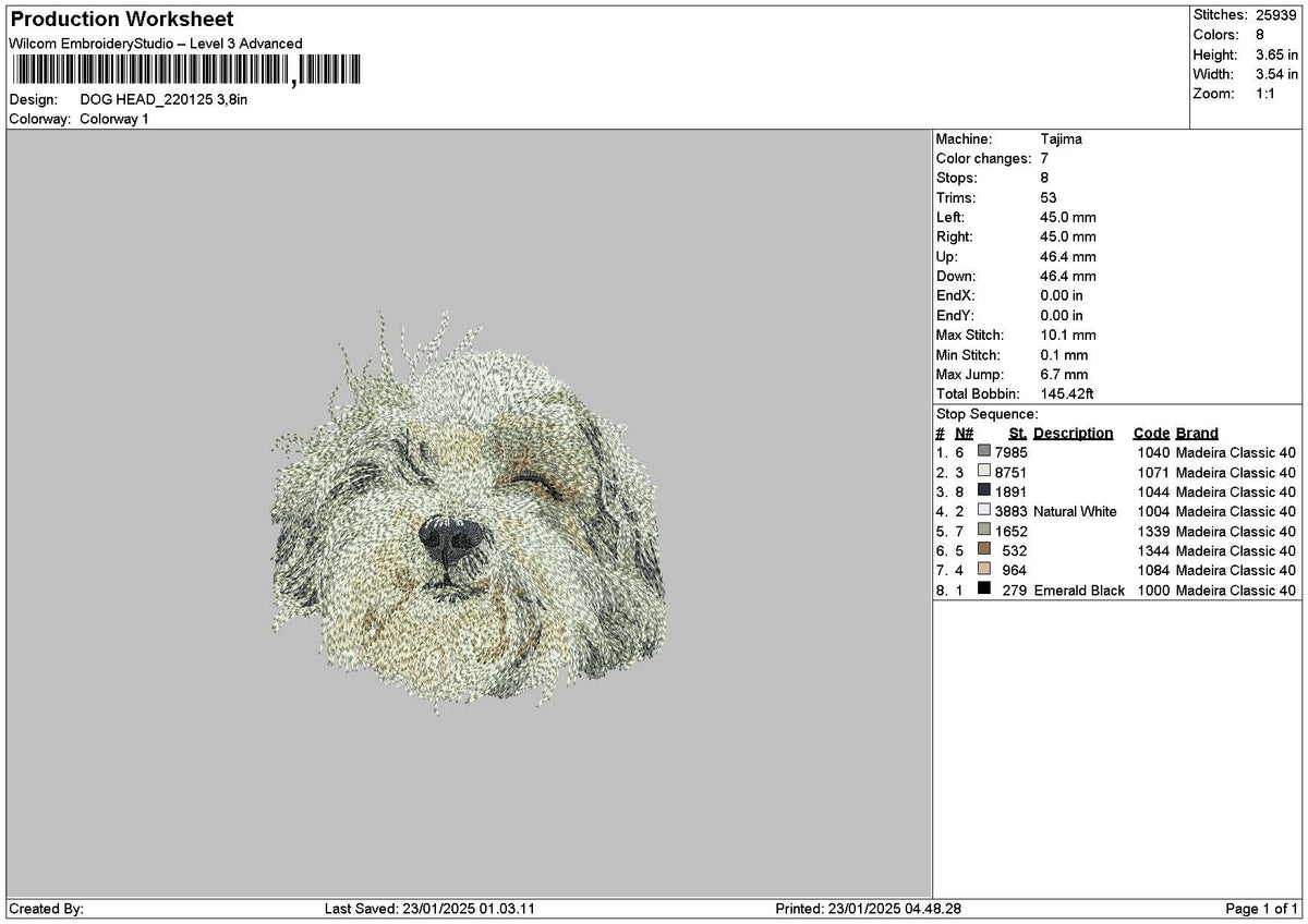 Dog Head 2201 Embroidery File 6 sizes