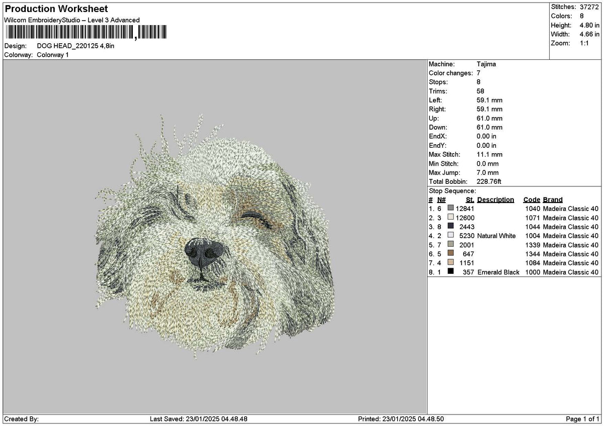 Dog Head 2201 Embroidery File 6 sizes