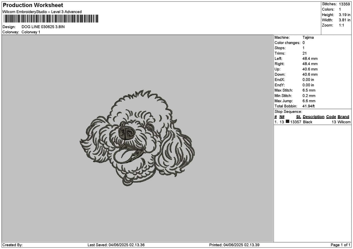 Dog Line 0306 Embroidery File 6 sizes
