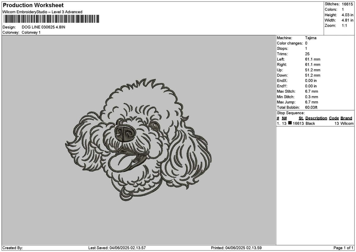 Dog Line 0306 Embroidery File 6 sizes