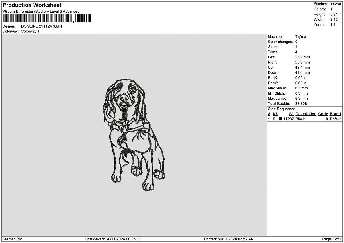 Dogline 2911 Embroidery File 6 sizes