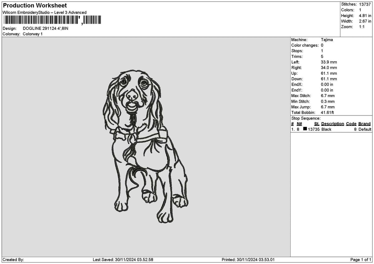 Dogline 2911 Embroidery File 6 sizes